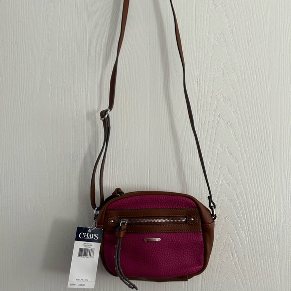 NEW CUTE Chaps Fuchsia Pink and Brown Crossbody Bag Approx 8" X 6" X 1.5" NWT - Picture 4 of 4